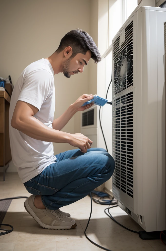 A man fixing an air conditioner