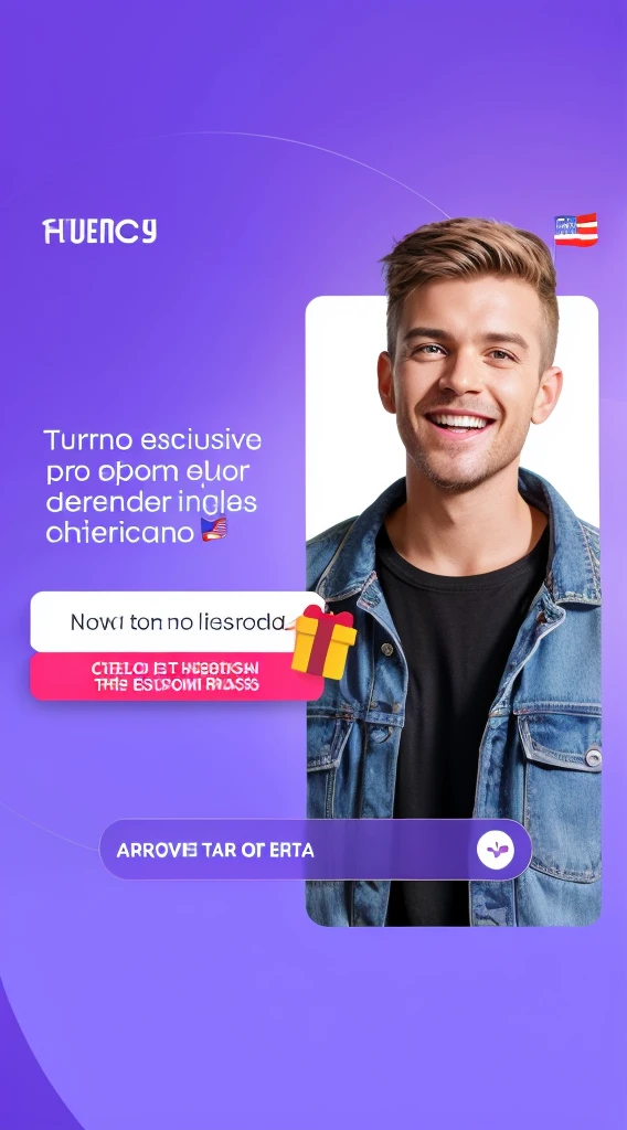 make the person with the same characteristics, but rewrite the sentence contained in the image "Exclusive class for those who want to learn American English" As "Exclusive class for those who already know a little English and want to develop further"