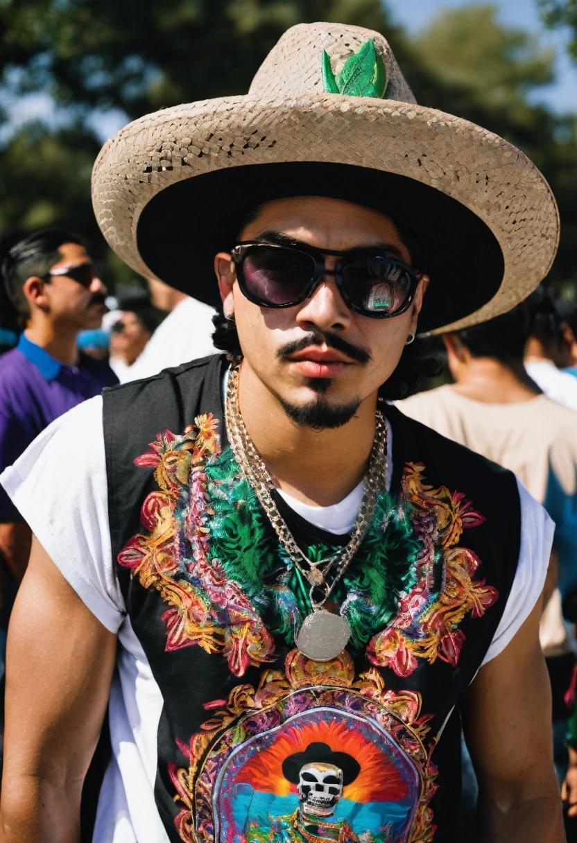 Bad boy gang member is dressed like Mexican Chican  