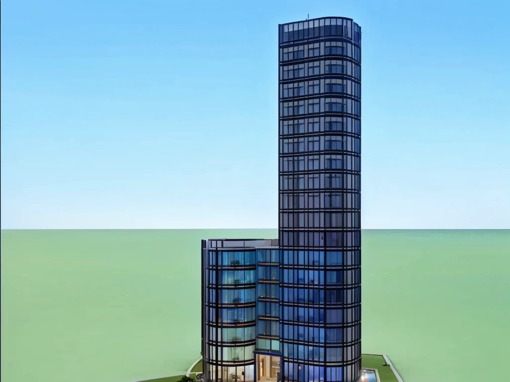 render hotel on the beach, tower glass , lights, 