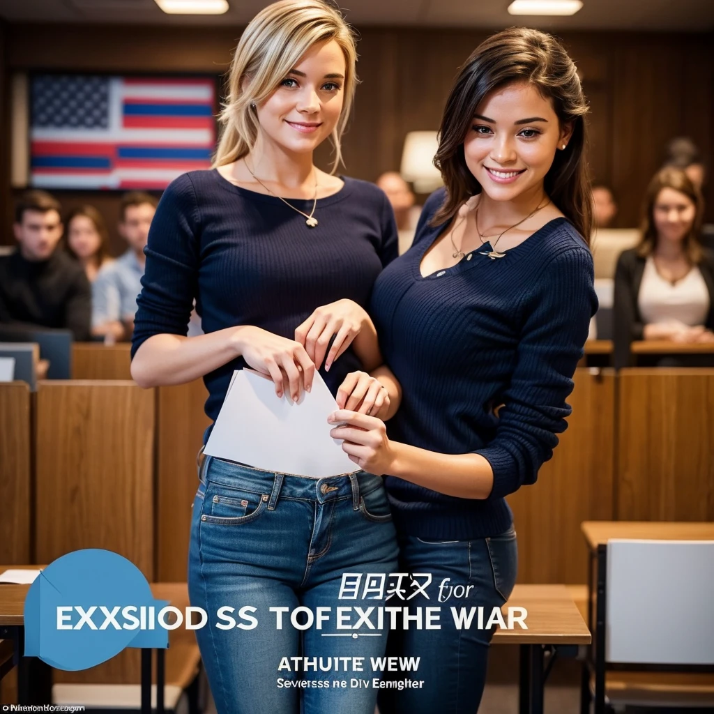 make the person with the same characteristics, but rewrite the sentence contained in the image "Exclusive class for those who want to learn American English" As "Exclusive class for those who already know a little English and want to develop further"