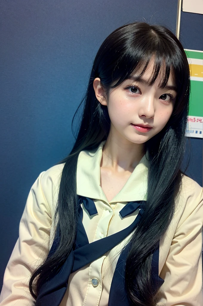 Highest quality、Japan、high school girl、One person、cute、Long Hair、Navy Blue Uniform、Green Screen、