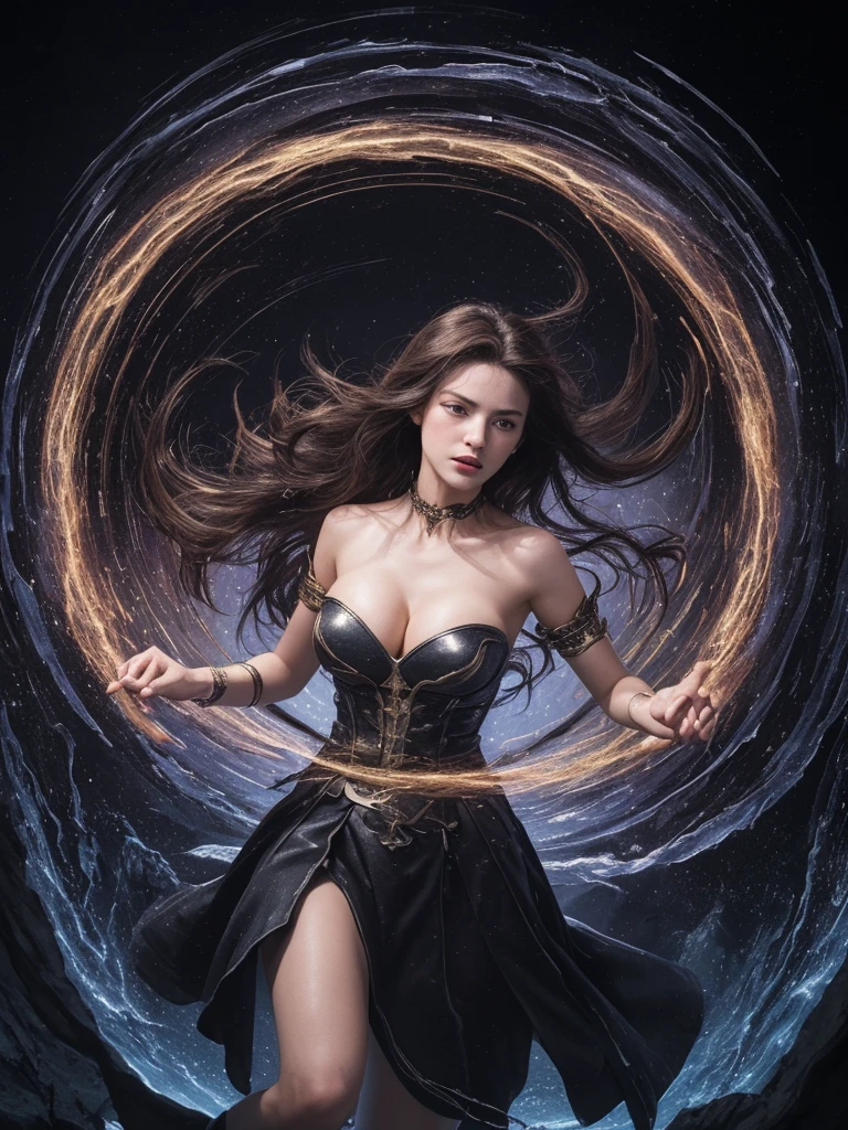 ((masterpiece)),((best quality)),8K,high detailed,ultra-detailed,
(1girl:1.3),a fierce battle,intense battle,magical spells,swirling energy,dramatic clashes,Best quality,masterpiece,ultra high res,(photorealistic:1.4),
magic circle,Big Breasts