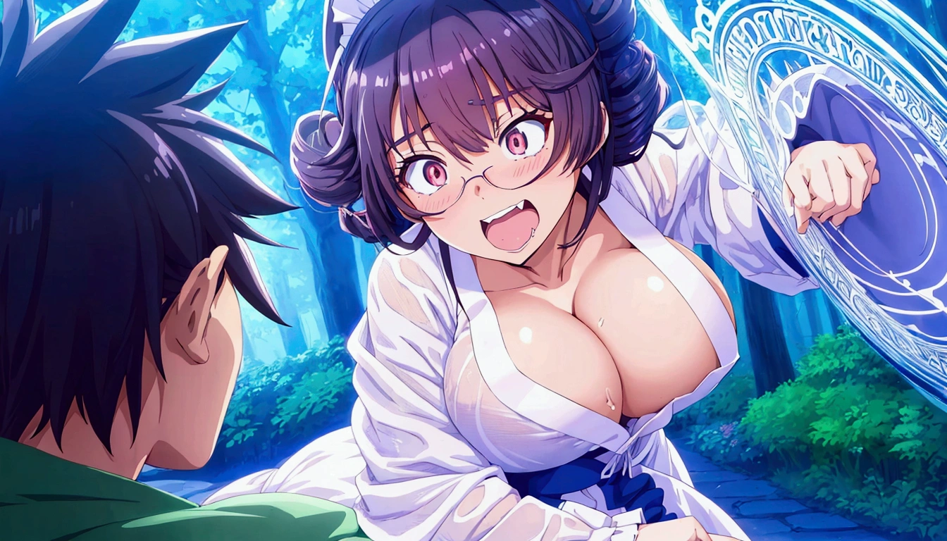 anime girl with big boos and big is being fucked by a guy, oppai, anime moe artstyle, flirty anime witch casting magic, anime cover, detailed digital anime art, a sexy maid in a magical forest, digital anime illustration, clean detailed anime art, nagatoro, high detailed official artwork, big breasts!!, big breasts!