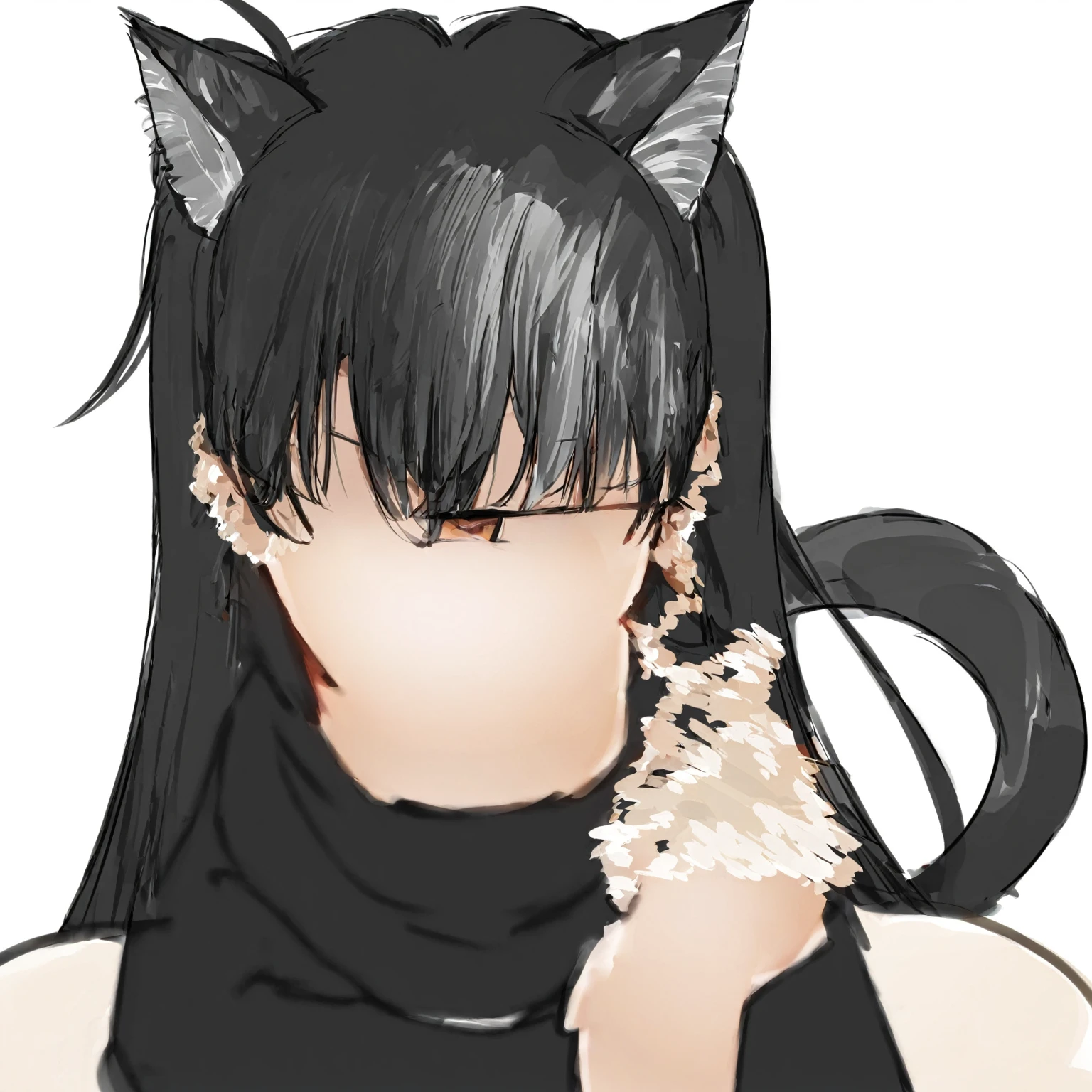 a drawing of a girl with black hair and cat ears, waifu, anime girl with cat ears, fully robotic!! catgirl, wataru kajika, girl with cat ears, nekomimi, anime catgirl, iwakura lain, cute anime catgirl, made with anime painter studio, wolf ears, anime style portrait, anime waifu