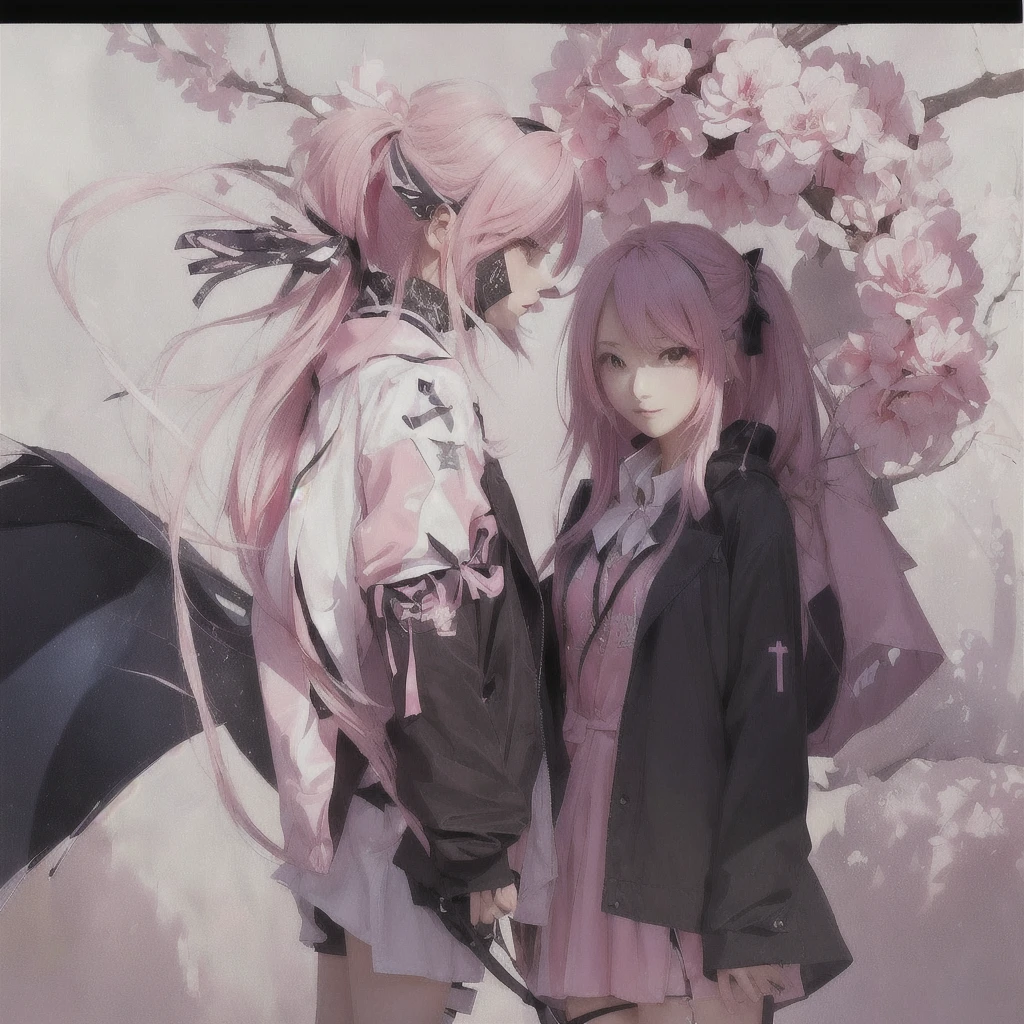 Standing next to a pink and white animal、Anime girl with pink hair and black jacket, By Ren, Zero-chan art, Gwaiz, Yandere, Zero-chan, Best anime 4k konachan wallpaper, Yandere. expensive, Gwaiz on pixiv artstation, Beautiful anime art, Yandere intricate, Anime illustration