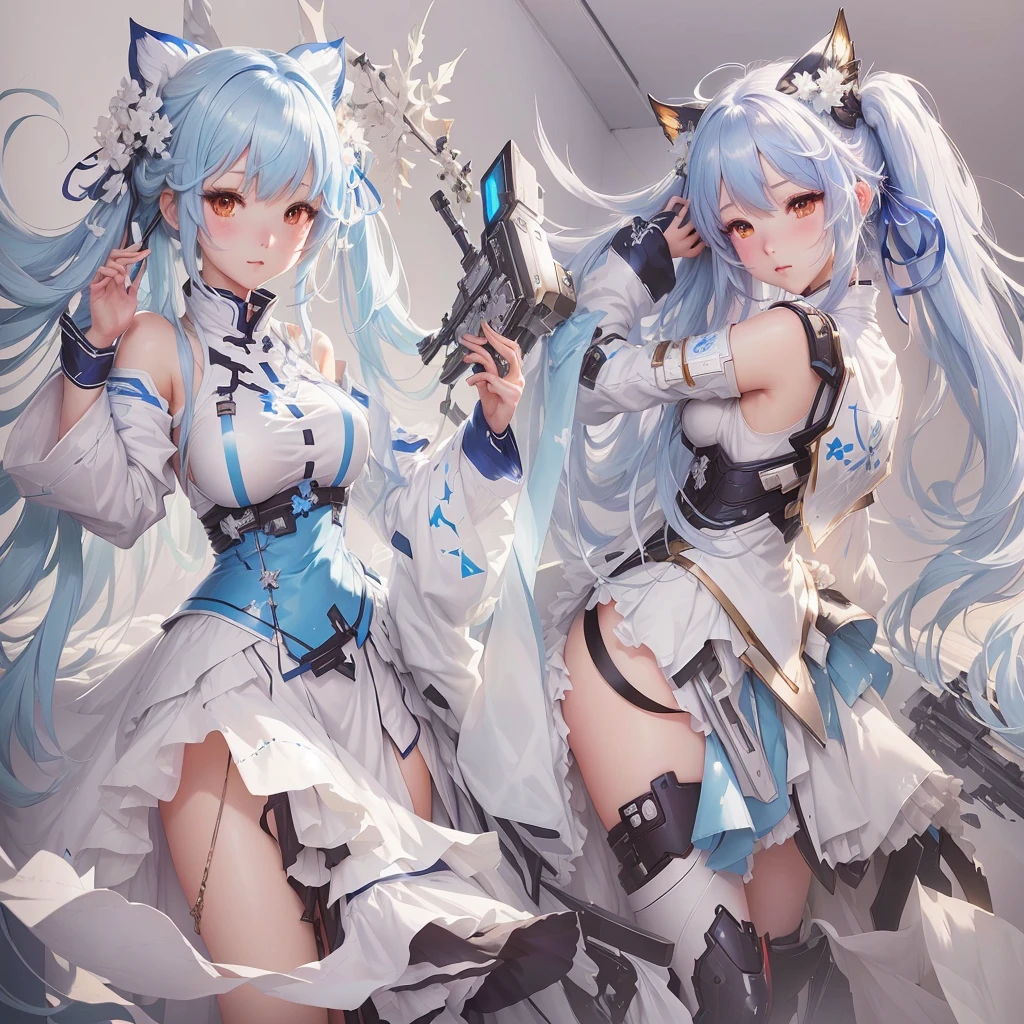 Anime characters dressed in white and blue clothes posing for a photo, trending on artstation Pixiv, digital art on Pixiv, Pixiv, From Arknights, WLOP and Sakimi-chan, guweiz on Pixiv artstation, at Pixiv, guweiz on artstation Pixiv, Pixiv style, Detailed anime art, top rated on Pixiv