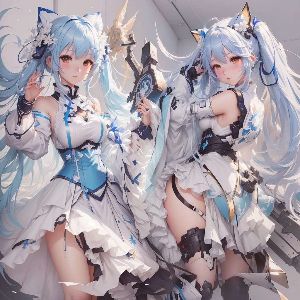 Anime characters dressed in white and blue clothes posing for a photo, trending on artstation Pixiv, digital art on Pixiv, Pixiv, From Arknights, WLOP and Sakimi-chan, guweiz on Pixiv artstation, at Pixiv, guweiz on artstation Pixiv, Pixiv style, Detailed anime art, top rated on Pixiv