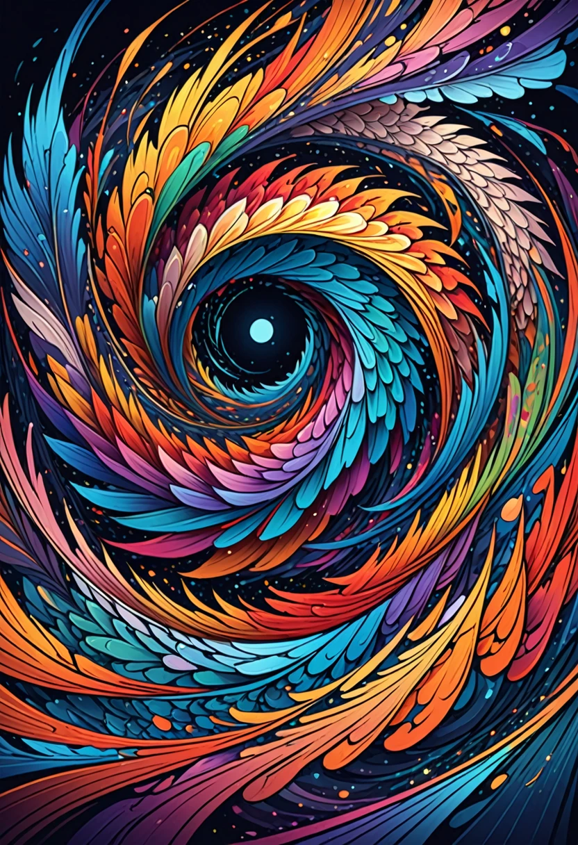 vectorial art, Colorful illustration with many scales, At the center,, high détail,Dark wind background