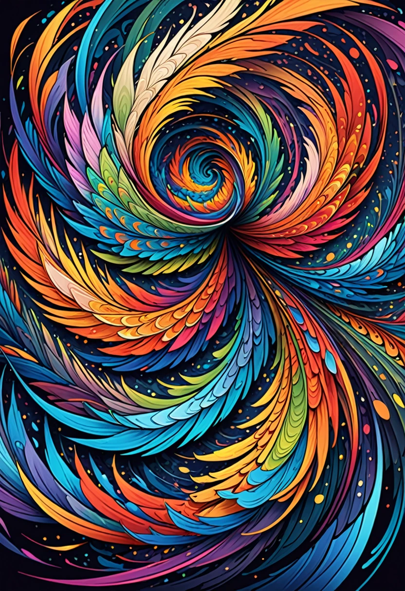 vectorial art, Colorful illustration with many scales, At the center,, high détail,Dark wind background