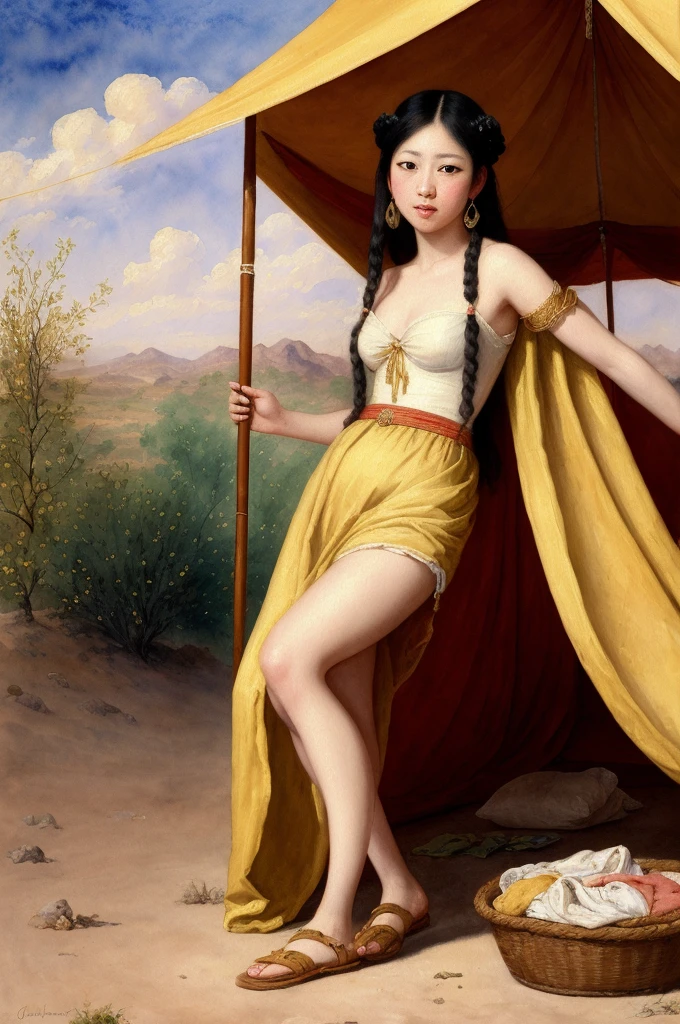 "An attractive young oriental persian princess at a tent in the desert" in the style of Jean-Baptiste Greuze, lush watercolor palette canvas/acrylic, intricate, extreme detail, complex key, ((single shot)), ((best quality)), ((masterpiece)), ((realistic)), 8k, impressionism: 0.2 full hd wallpaper