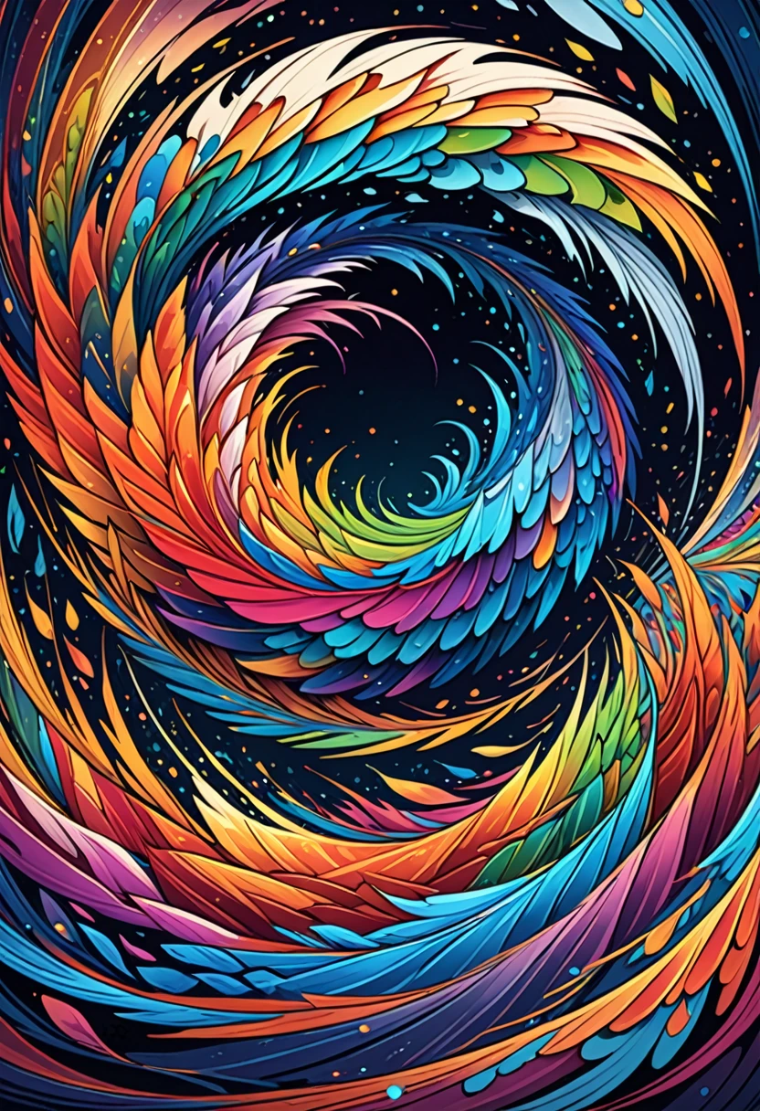 vectorial art, Colorful illustration with many scales, At the center,, high détail,Dark wind background
