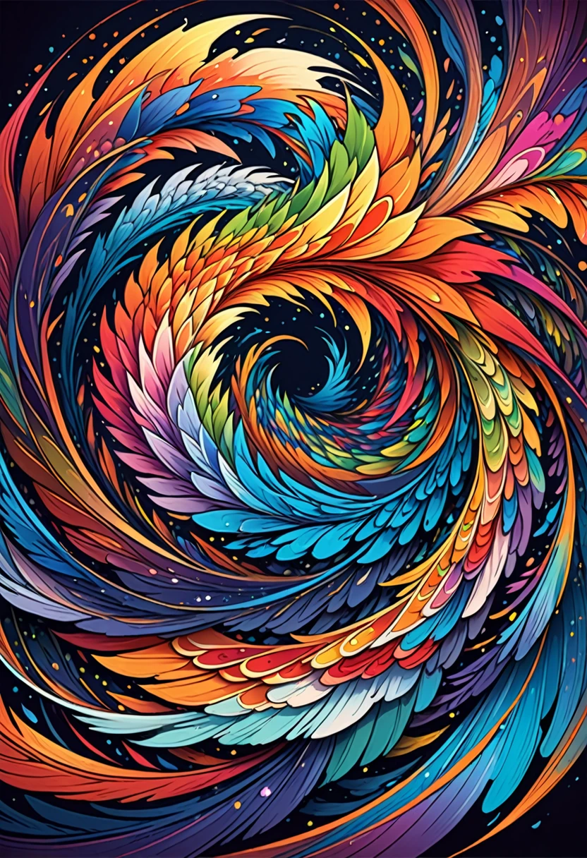 vectorial art, Colorful illustration with many scales, At the center,, high détail,Dark wind background