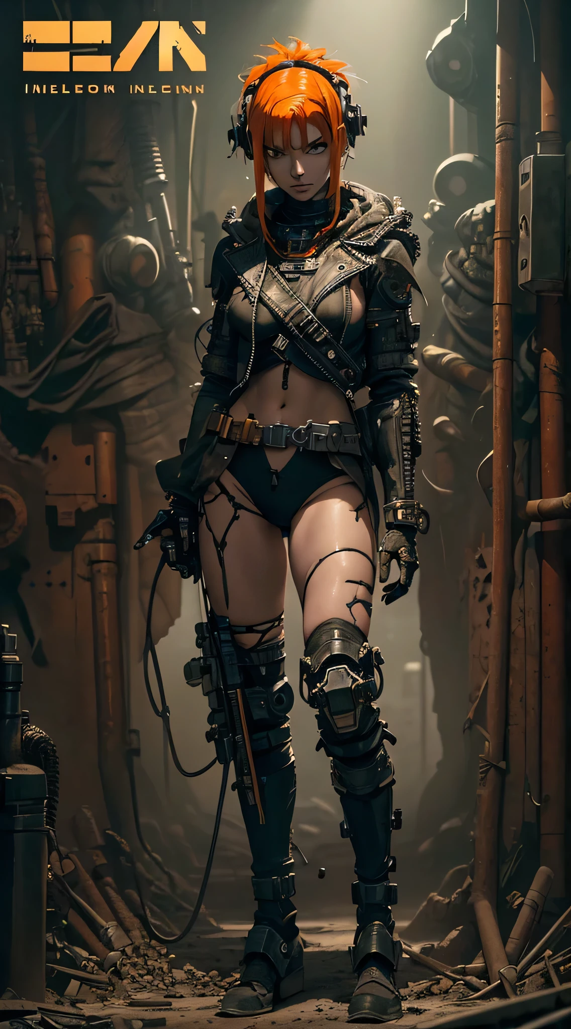 (((mulher))), (((melhor qualidade))), (((obra prima))), (((adulto))), A highly detailed and realistic skull girl,( Anya. Taylor Joy) cyberpunk character, mad max furiosa, one hand robot, cyborg arm, orange hair, dramatic metal heavy rock theme, best quality, 8k, hyperrealistic, photorealistic, extreme detailed painting, studio lighting, vivid colors, dark moody atmosphere, cinematic, dramatic pose, intricate mechanical details, glowing energy effects, intense gritty textures, seamless integration of organic and inorganic elements. Wearing the used clothes of a wastelander. Background: An apocalyptic wasteland. Dusty and depressing.
