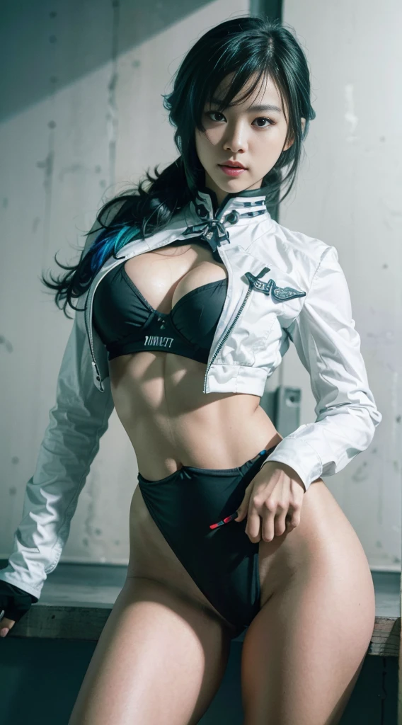27 years old, gorgeous cute Korean girl, smirk, masterpiece, best quality, girl, gradient hair, heterochromia, techwear, leaning against wall, in a mecha robot industrial factory, pipes, machines, gears, metal, cyberpunk girl mech,
fit girl, good young girl, (masterpiece:1.0),(best_quality:1.0), ultra high res,4K,ultra-detailed, photography, 8K, HDR, highres, absurdres:1.2, Kodak portra 400, blurry background, bokeh, lens flare, (vibrant_color:1.2),professional photograph, (beautiful_face:1.5),(narrow_waist),