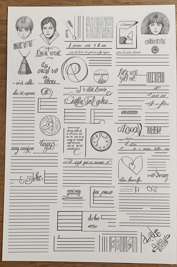 Create a letter with drawings sheet by sheet, inspired by the part of the Ultraviolence movie that says: i love you the first time, i love you the last time