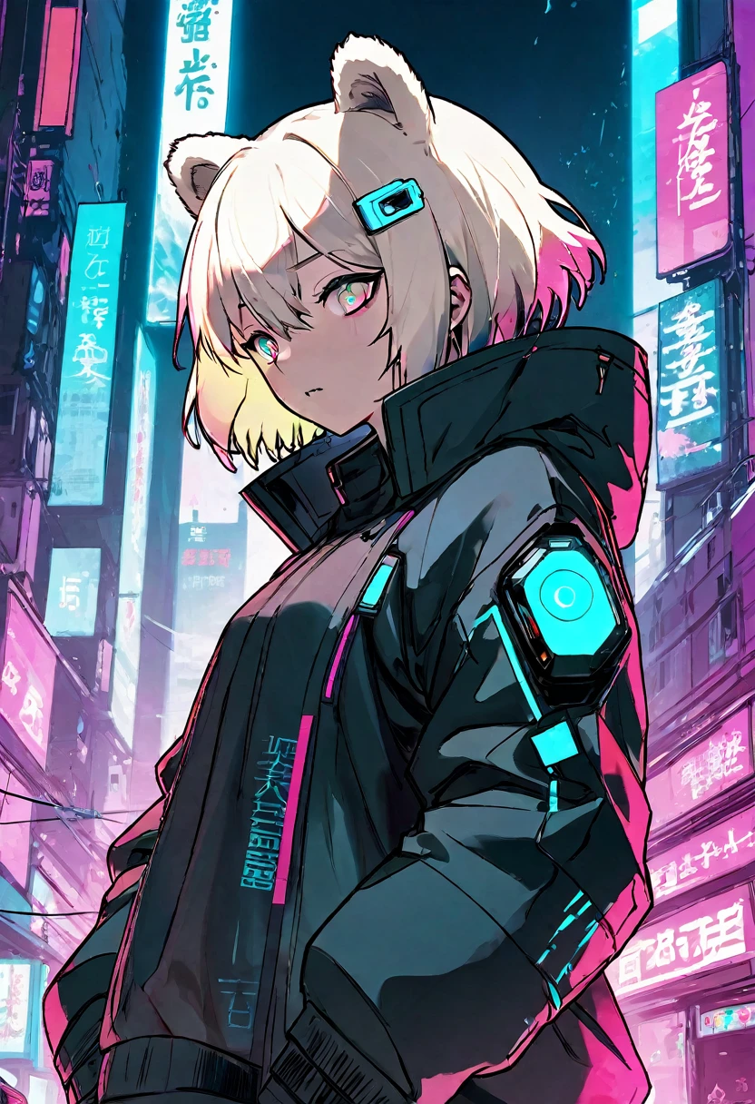polarbear cyberpunk futuristic colorful anime