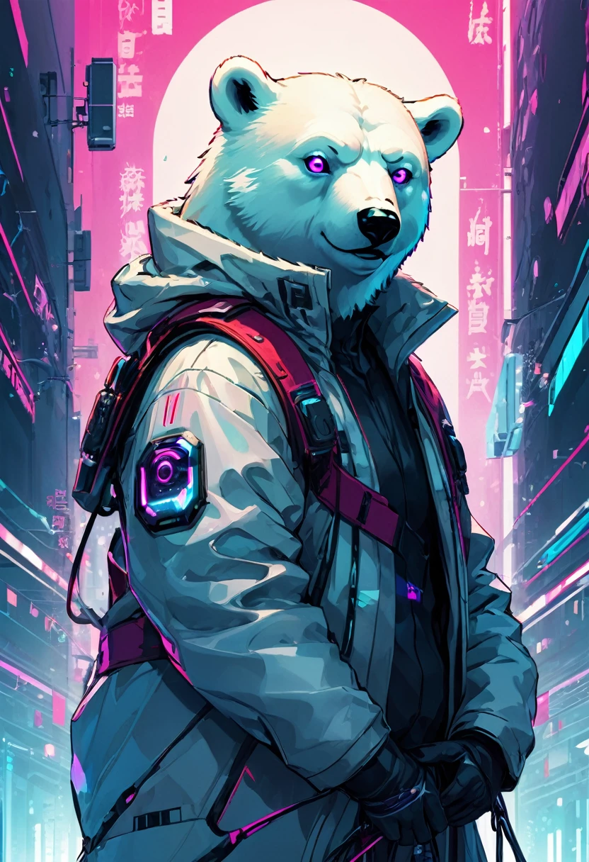 polarbear cyberpunk futuristic colorful anime