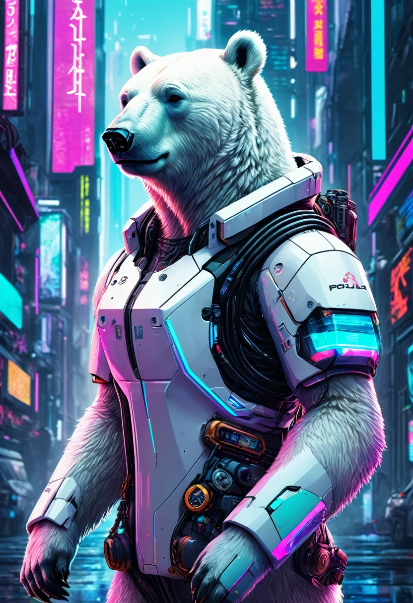 polarbear cyberpunk futuristic colorful anime