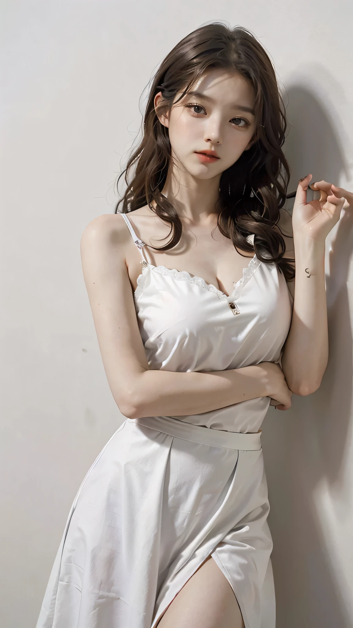 detailed background, masterpiece, best quality, 1 person , curly hair, long hair, purple eyes, star in eye , grey Strapless blouse, long skirt,
