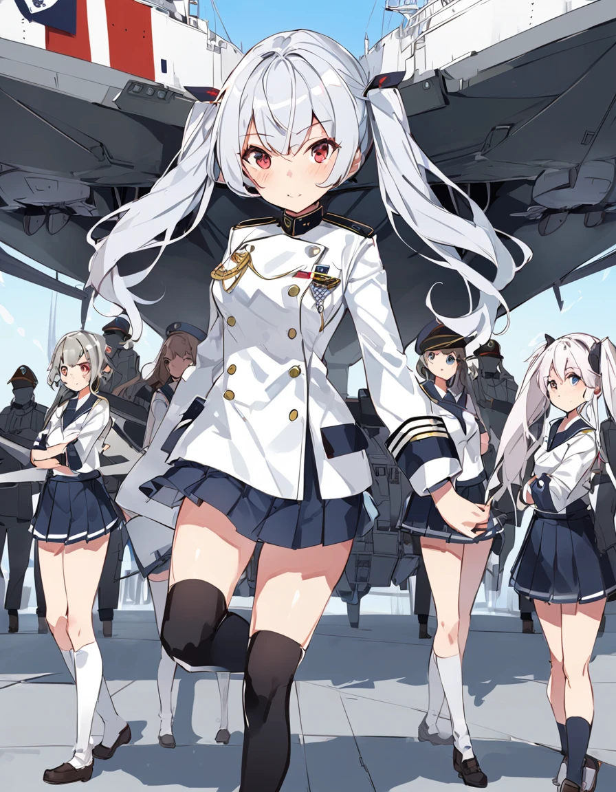 Light Cruiser Kashima,Training Cruiser Kashima,Shipgirl,Fleet Collection,Kantai Collection,Cosplay,Twin tails,uniform,Fleet Collection -Kantai Collection- 鹿島,Pleated skirt,Knee-high socks,Silver Hair