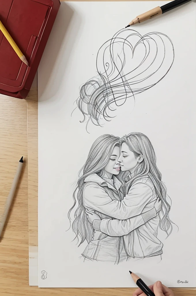 Create a drawing inspired by first-time love and next-time love, make it easy to draw