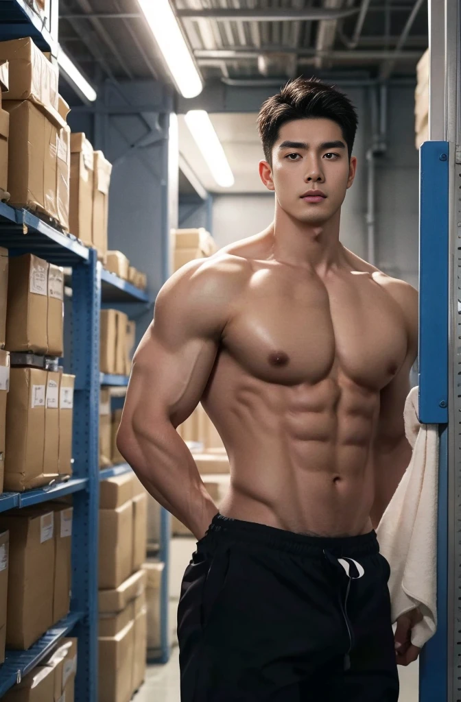 1 handsome Asian guy，27岁policeman，arafed male police 官 in  walking down a hallway, , wearing a sexy police outfit ,  kinky police ,  open outfit: police expose the penis , , majestic，Who is Shi Yu?, Li Yuanbin, Kim Hyung Tae, Kim Hyung Tae, Yin Shishan, Handsome Asian muscular guy，Broad shoulders and narrow waist，A handsome guy in police uniform，Form-fitting fabric contours the bust，in a remote warehouse，hands tied behind back，Hands tied behind the back，hands tied behind back，Masculine and sexy，High，Muscles look good，hairy body，Wheat complexion，black eyes（thin eyes 1：3），whole body image, huge penis, manly penis