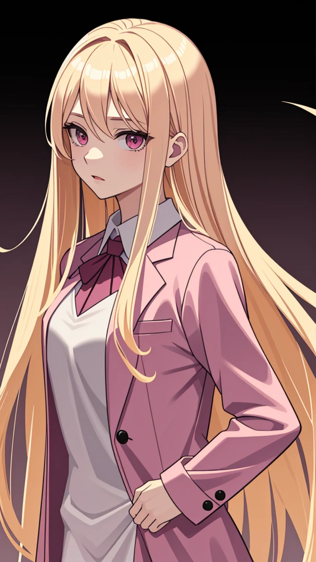 (((Adult woman))), long blonde hair, (pink eyes), pink suit