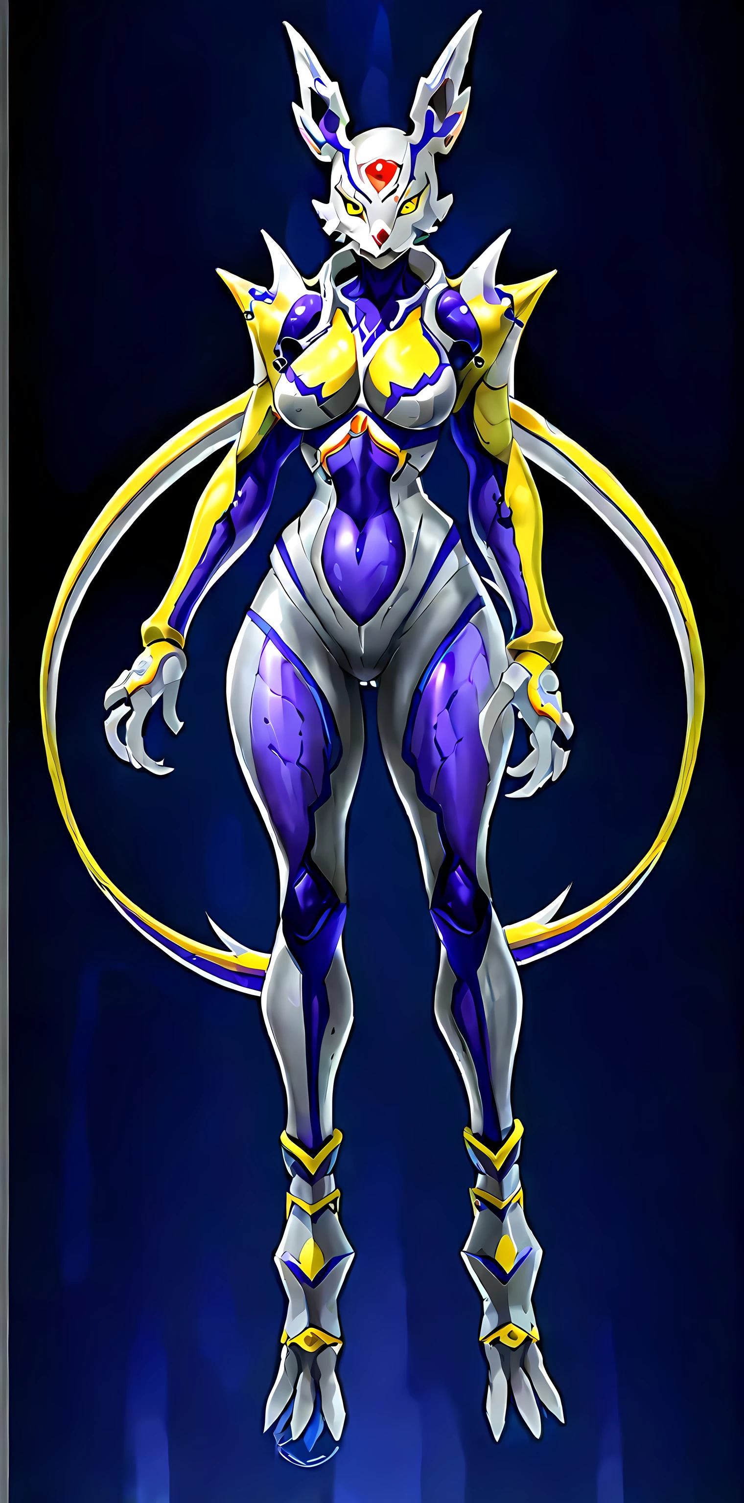 ((Whole body):1.5), NSFW,browsing caution, whole body concept art, {(((1 Woman fused with renamon))}, {Wear renamon Skin's full body suit and renamon Skin's full face mask)}, {((Fusion with renamon))}, {((Life Clothes)}, {((Fallved into Evil, Fox Monster)}, {((Yellow Full Skin Suit))}, 16K, High quality, Attention to details, Ultra High Resolution,Full-body concept art, 1 woman,A figure fused with a dragon, witch blade motivism, evil fall, symbiote skin, Blood vessels floating all over the body, yellow and purple full body suit, enemy woman, bio full skin suit, high image quality, real, high detail, 16K, purple gloves, renamon bodysuit, fortified suit, glossy, digimon, goddess, mature female, mistress, fox mask, masterpiece, more_details:-1, more_details:0, more_details:0.5, more_details:1, more_details:1.5