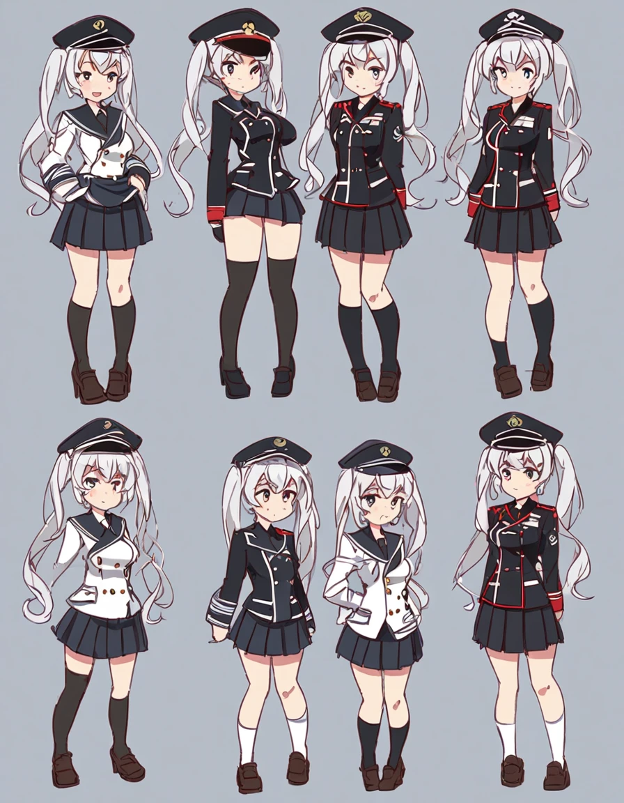 Light Cruiser Kashima,Training Cruiser Kashima,Shipgirl,Fleet Collection,Kantai Collection,Cosplay,Twin tails,uniform,Fleet Collection -Kantai Collection- 鹿島,Pleated skirt,Knee-high socks,Silver Hair,Black Hat,Outfitting