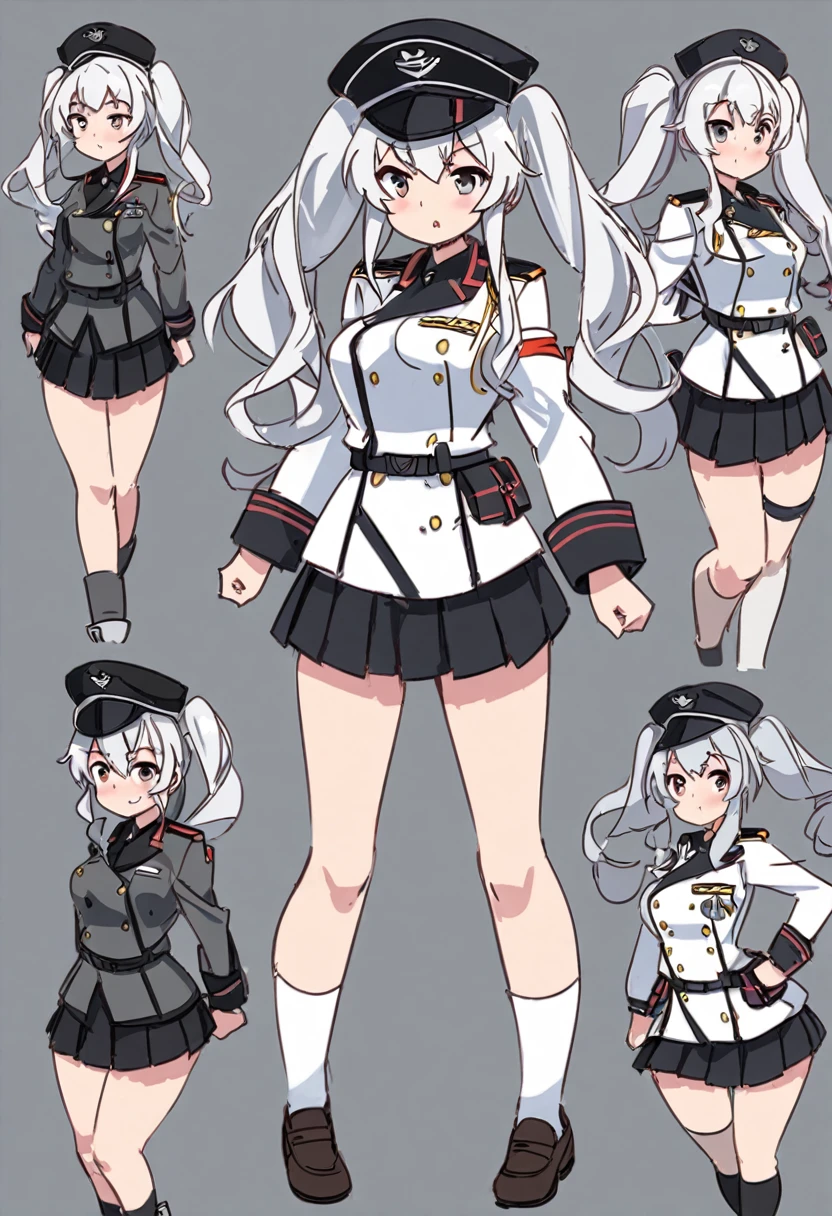 Light Cruiser Kashima,Training Cruiser Kashima,Shipgirl,Fleet Collection,Kantai Collection,Cosplay,Twin tails,uniform,Fleet Collection -Kantai Collection- 鹿島,Pleated skirt,Knee-high socks,Silver Hair,Black Hat,Outfitting