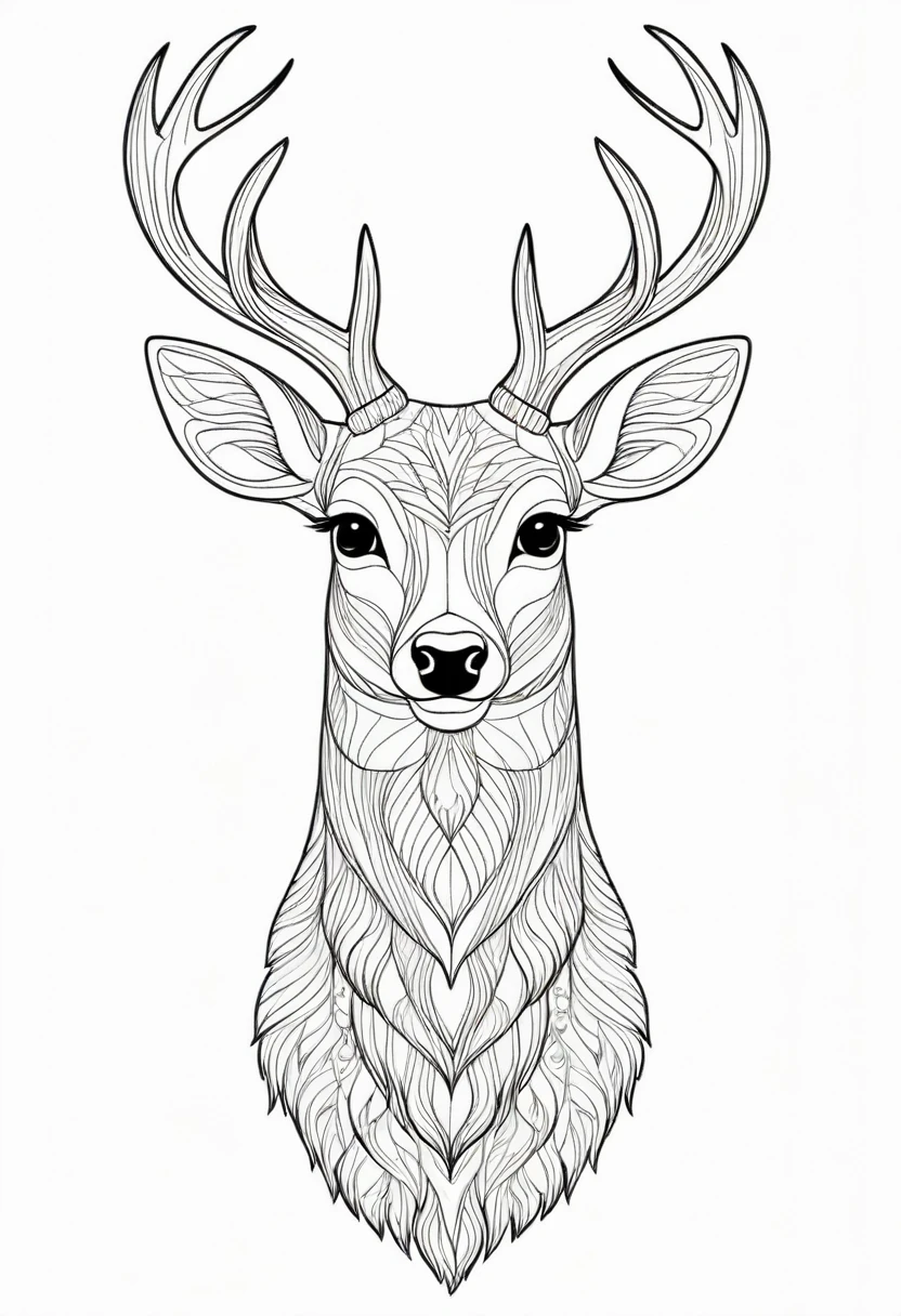 coloring page for kids, deer, drawing, white background