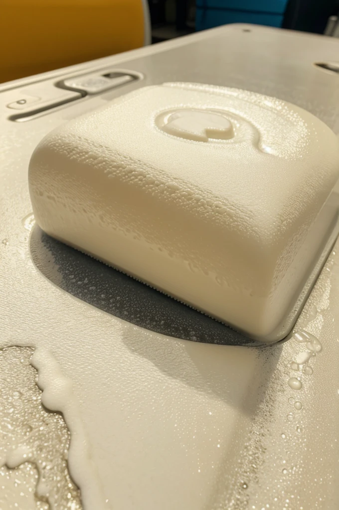 wasing car foam , lot , on table , close up
