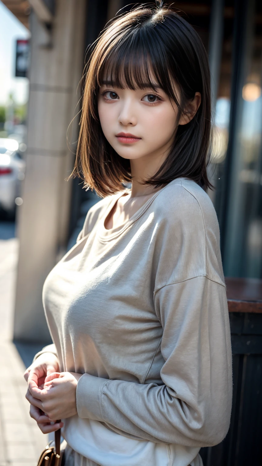 doress、(Photorealsitic:1.4)、(hyper realisitic:1.4)、(realisitic:1.3)、(Smooth lighting:1.05)、(Improved lighting quality in movies:0.9)、32K、1 beauty、Tall slender 28 year old woman、Realistic lighting、back lighting、Facial light、raytrace、(brightened light:1.2)、(enhanced quality:1.4)、(Top quality real texture skins:1.4)、finely eye、finerly detailed face、Fine quality eye、(Tired, sleepy and satisfied:0.0)、 close up of face、tshirts、(enhance body line mood:1.1)、Beautiful brown hair、(Increase the beauty of skin texture:1.1)