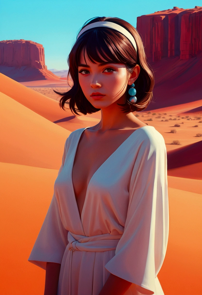 Desert Princess, by ILya Kuvshinov, full body, cinematic still, cinemascope, best quality, masterpiece, very aesthetic, perfect composition, intricate details, ultra-detailed, vivid colors