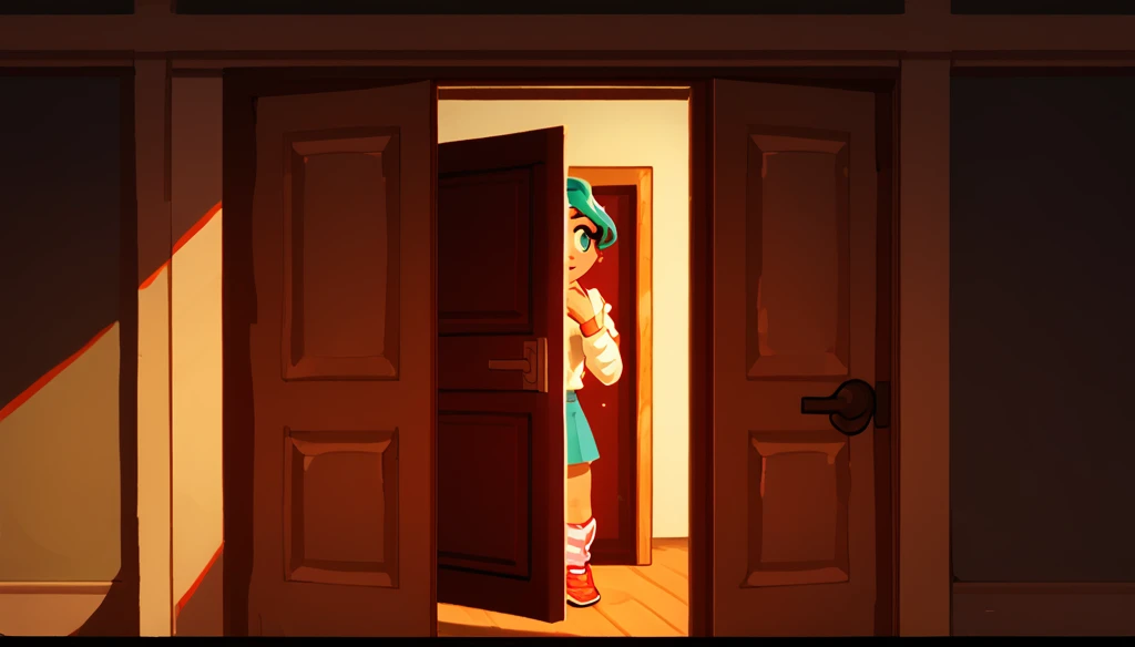 1 girl, opens the door, looks into the doorway

score_9,score_8_up,score_7_up,score_6_up,score_5_up,