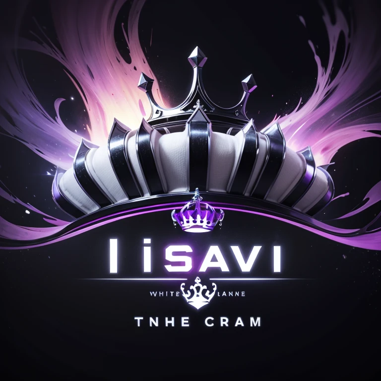 Create a logo for vip steam in white with black, purple background and the name has a crown
