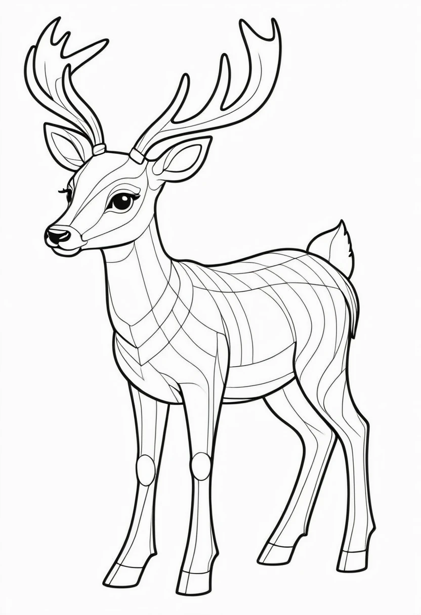 coloring page for kids, deer , thick lines, drawing, white background