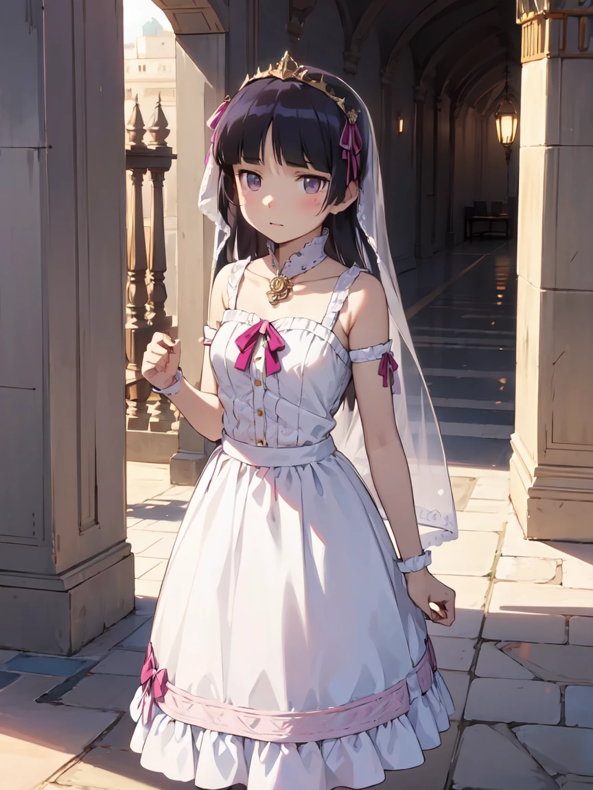 (masterpiece, Highest quality:1.1), (Desert Princess), 1 Girl, alone, Gold embroidery, satin, Veil, gem, tiara, Arabian style, Desert Landscape, carpet, Hair blowing in the wind, The Shining, sunset, oasis, silk, Sparkling eyes, Sand Dunes