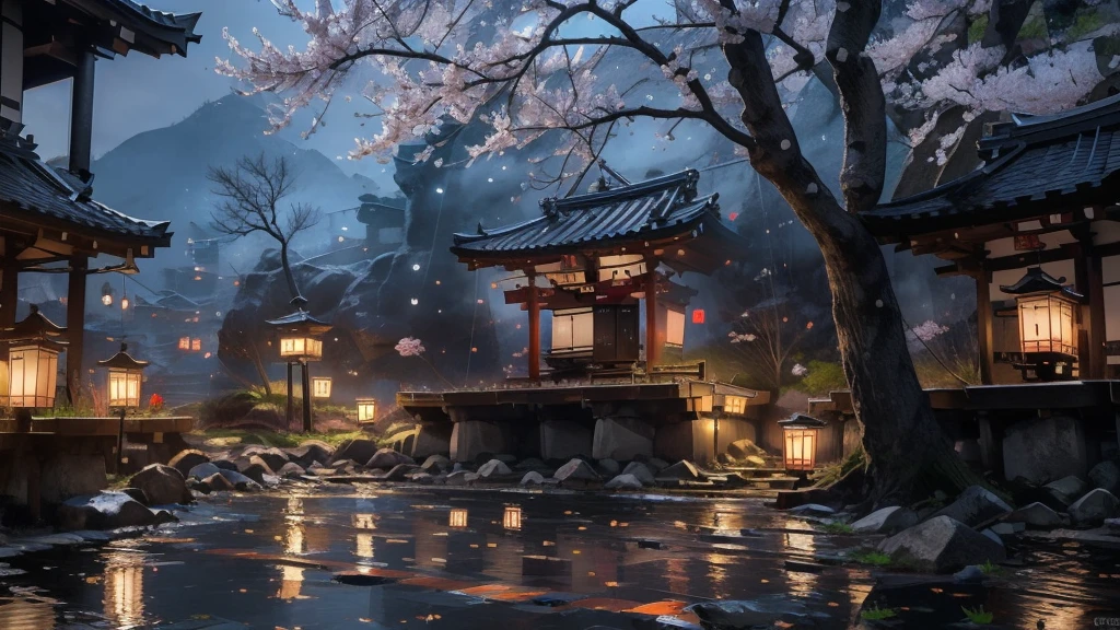 Kyoto townscape, traditional Japanese tile-roofed flat roofs, winding cobblestone streets, cherry blossoms in full bloom, (Best Quality,8k,High Resolution,Masterpiece:1.2),Super Detail, (Realistic,Photorealistic:1.37),Detailed landscape,Natural light,Vivid colors,Calm ambiance, complex detail) color,calm atmosphere,complex detail)