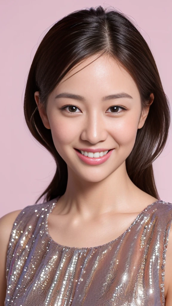 1 female, dream background, (highly detailed body, highly detailed face, highest quality:1.4), (35 year old female), looking at the viewer, smile with visible teeth, I can't see her hands, (very long layered hair:1.2), (her thighs are so beautiful:1.3), (8 thousand:1.5), (nice men'y shirt:1.3), (skin glow:1.3), (huge breasts:1.3), The most beautiful women in Korea, Beautiful bridges, jeans,