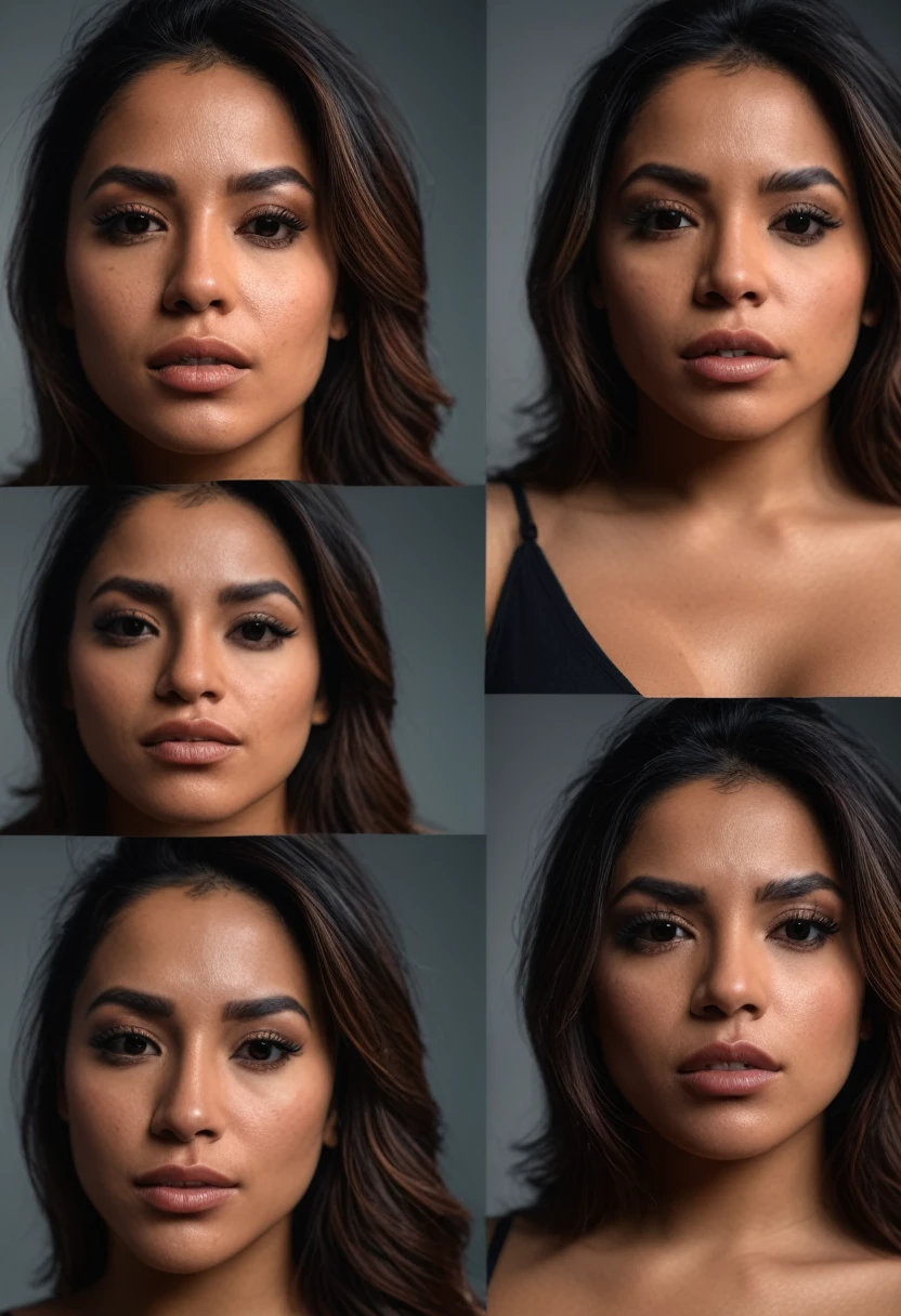 moody cinematic, realistic face photo of a sexy latina woman, various angle view