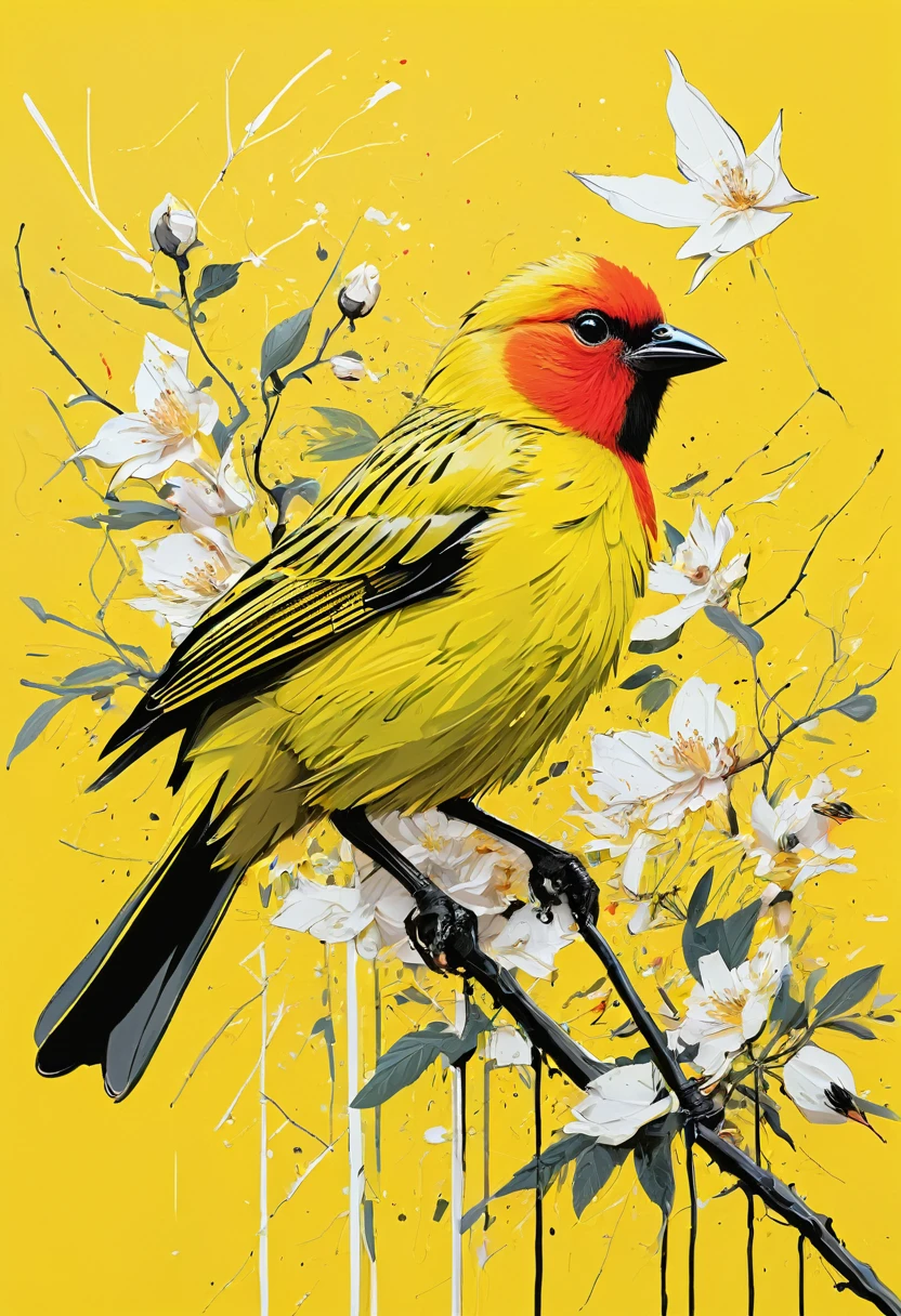 graffit, scribble, Comics by Petra Cortright, best qualityer, work of art, yellow bird artwork, Representative work, offcial art, proffesional, ultra intricate detailed, 8K, yellow bird art, coloured background