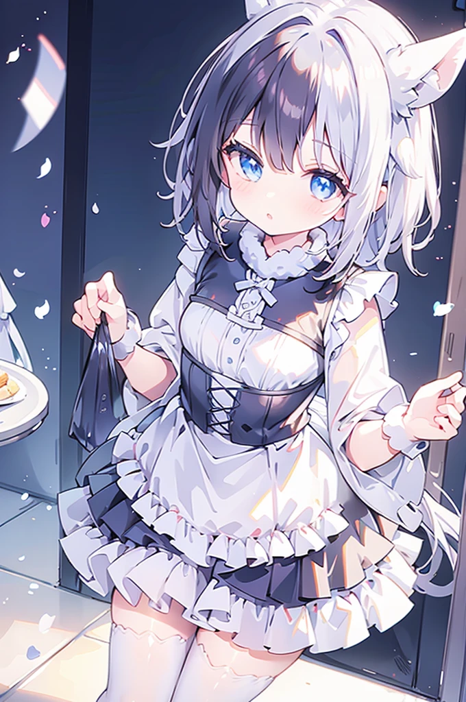 Black hair, blue eyes, bob, maid outfit, rabbit