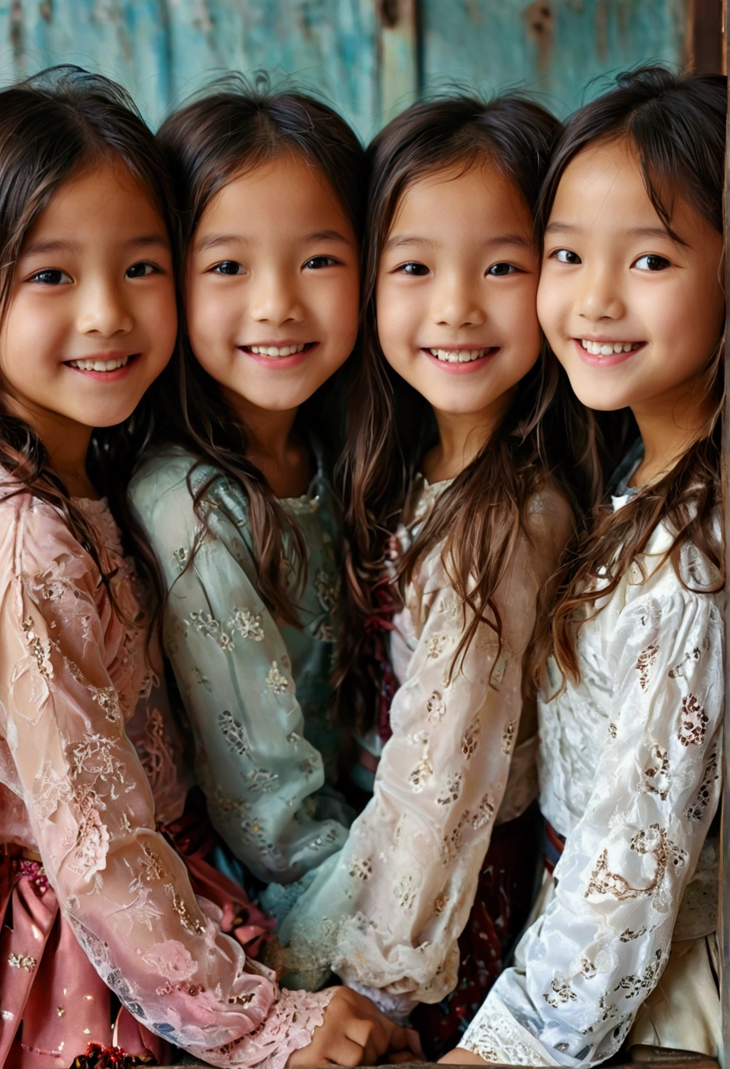 8--old、tty girl、Happy smile、Beautiful background, Four Girls, Under the skirt, Hairless pubic hair、Detailed female genitalia、
