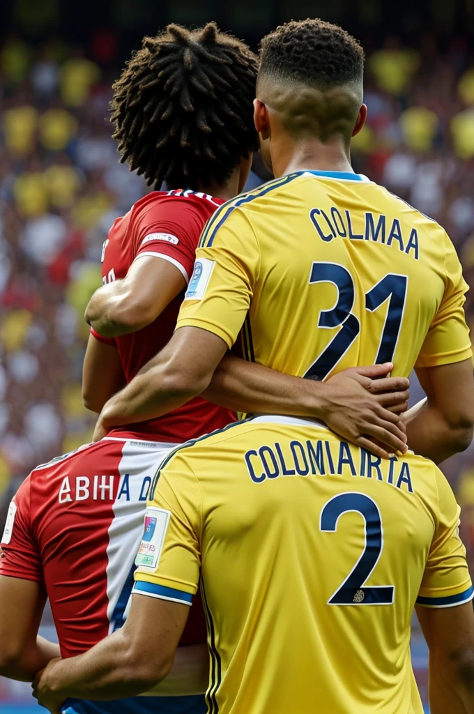 couple facing away with the Colombia shirt, each with the number 22 on the back