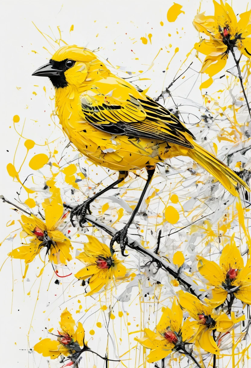 graffit, scribble, Comics by Petra Cortright, best qualityer, work of art, yellow bird artwork, Representative work, offcial art, proffesional, ultra intricate detailed, 8K, yellow bird art, White background.