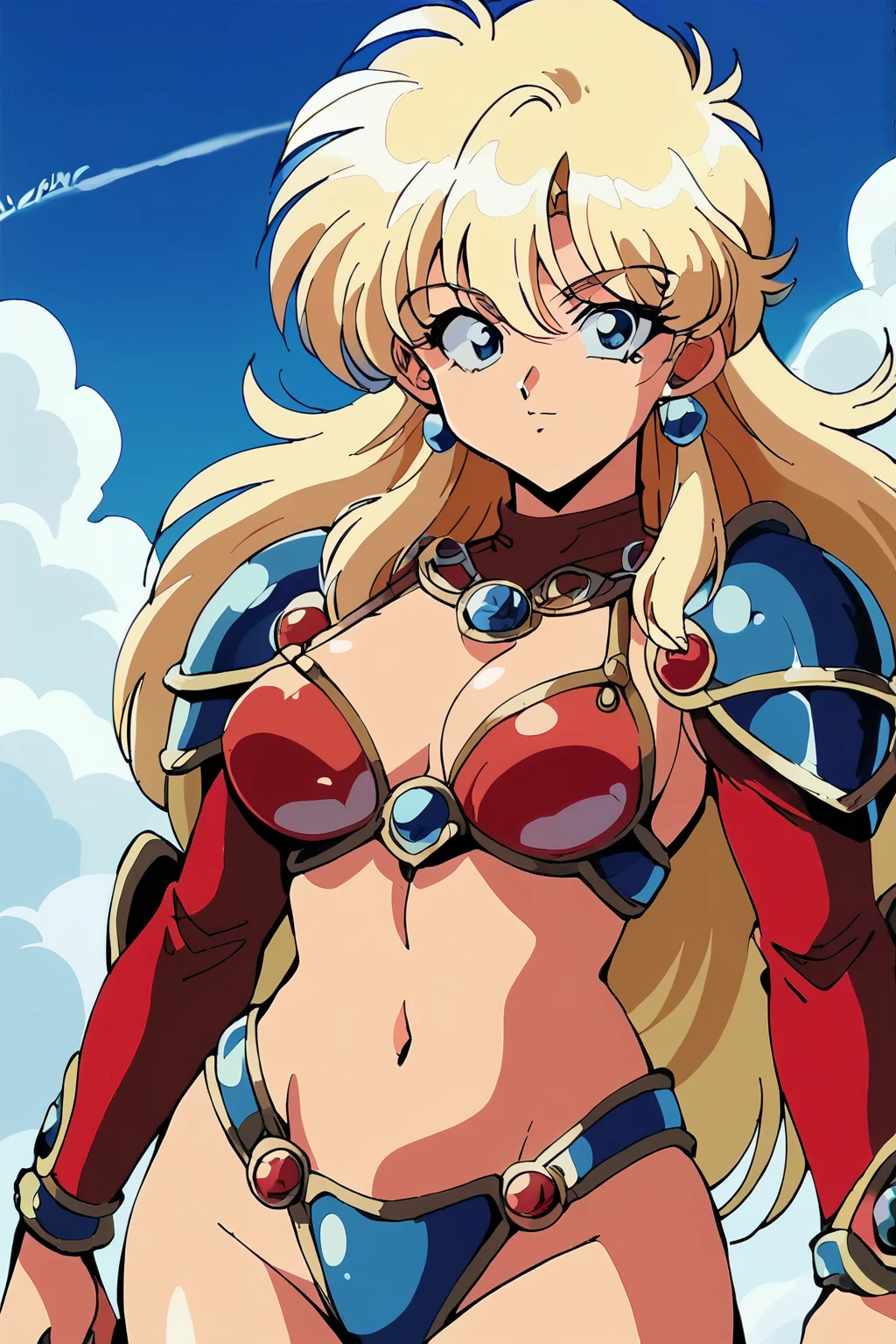 "(Yag:1.1), score_9, score_8_superior, score_8, sauce_anime, retro anime style, anime screencap, anime coloring, One girl, Exquisitely detailed body, Sexy Face, Bikini Armor, Shoulder pads, jewelry, sleeve, Sexy pose, View your viewers