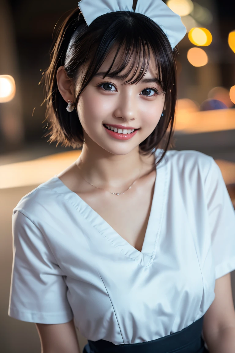 (8k, RAW Photos,Highest quality, High resolution:1.1), (Ultra-realistic:1.4),(Realistic, Realistic:1.3), big,Realistic Face,Realistic Body,Realistic Skin,masterpiece,(cute:1.8), Cuties, alone, (big:1.2), Fine black eyes,Innocent eyes,(T-Shirts:1.2 ),Cinema Lighting,Film Grain,jewelry,Earrings,((Medium Hair:1.1)),Cherry colored lips,Hair Ribbon,ponytail,close,Viewer,Long Hair,Upper Body,Open your lips,Upper teeth, (Smiling Eyes:0.6),((Grin:1.2)), Blurred Background, Eye focus , Bokeh,young, 85mm lens, young,Portraiture,Photon Mapping,Radio City,Physically Based Rendering,Asian,China dress