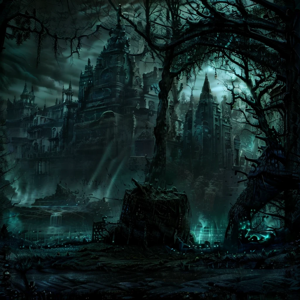 Sherlock Holmes ＆ John Watson, table, photographic quality, ultra-precise, the gates of the Torah, Restricted zone in Japan, dark forest, where do evil spirits appear, Deep in the dark forest, prohibited, Damned places, powerplant, Age of ancestors々once々once々the temple, swamp, Deep forest, Black forest, forests, Mossy, ivy, scary, horror, scary movie lighting, Creepy light source, Worship evil spirits,